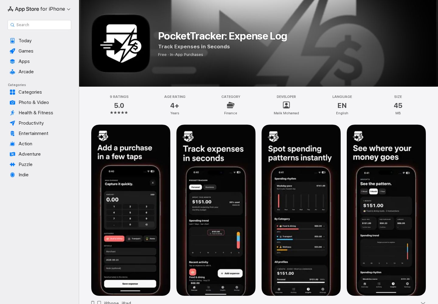 PocketTracker: Expense Log